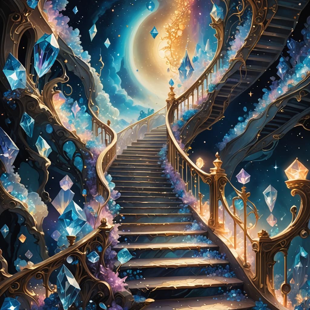 Celestial Crystal Stairway to Heaven, Surreal Concept Art