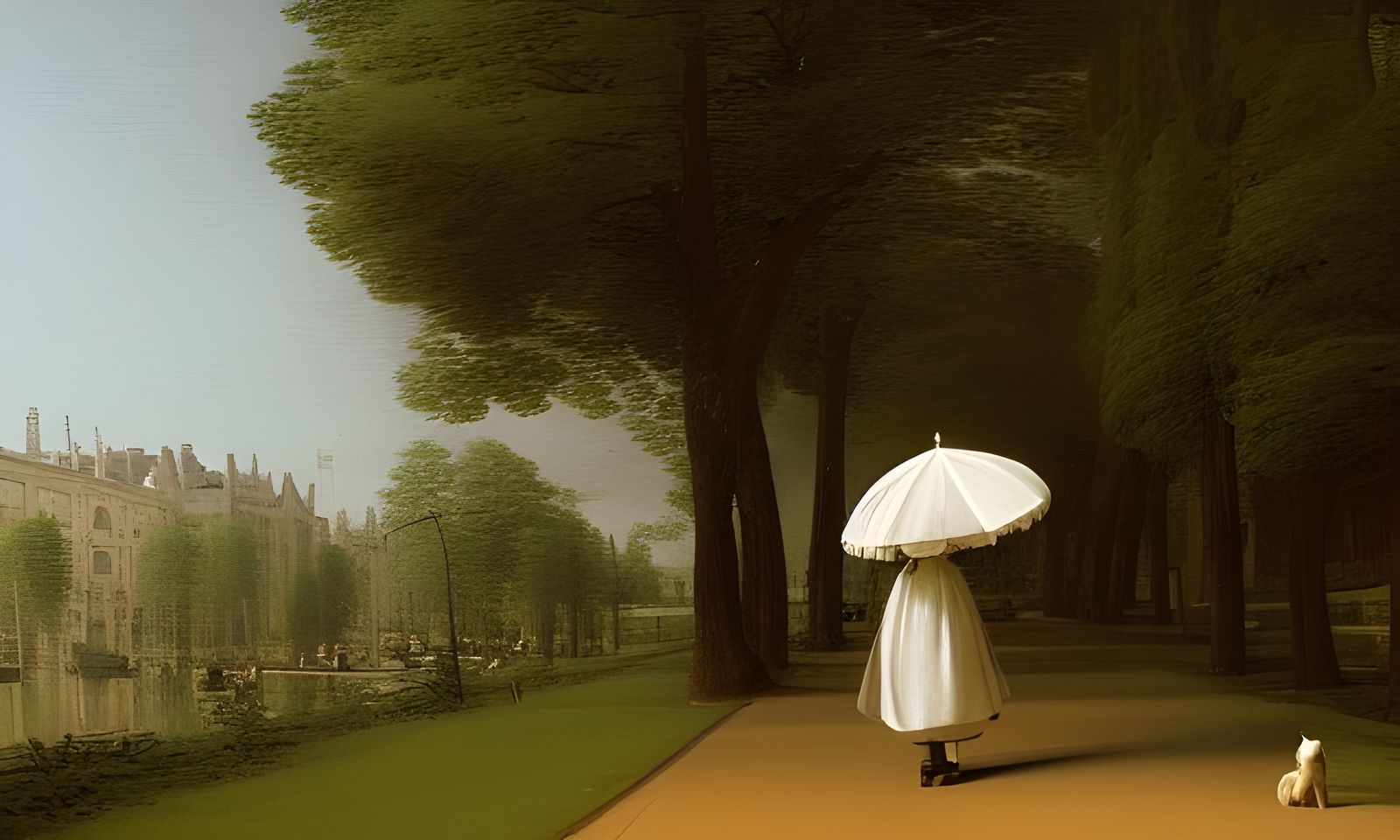 Victorian Woman in Park, Canaletto Style