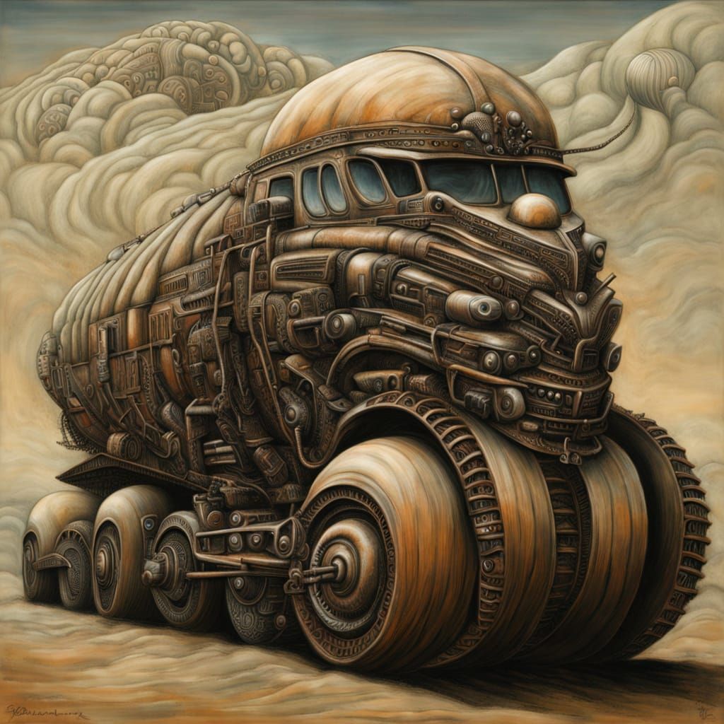 Surreal Biomechanical Sumo Buddha Truck in Dune Style