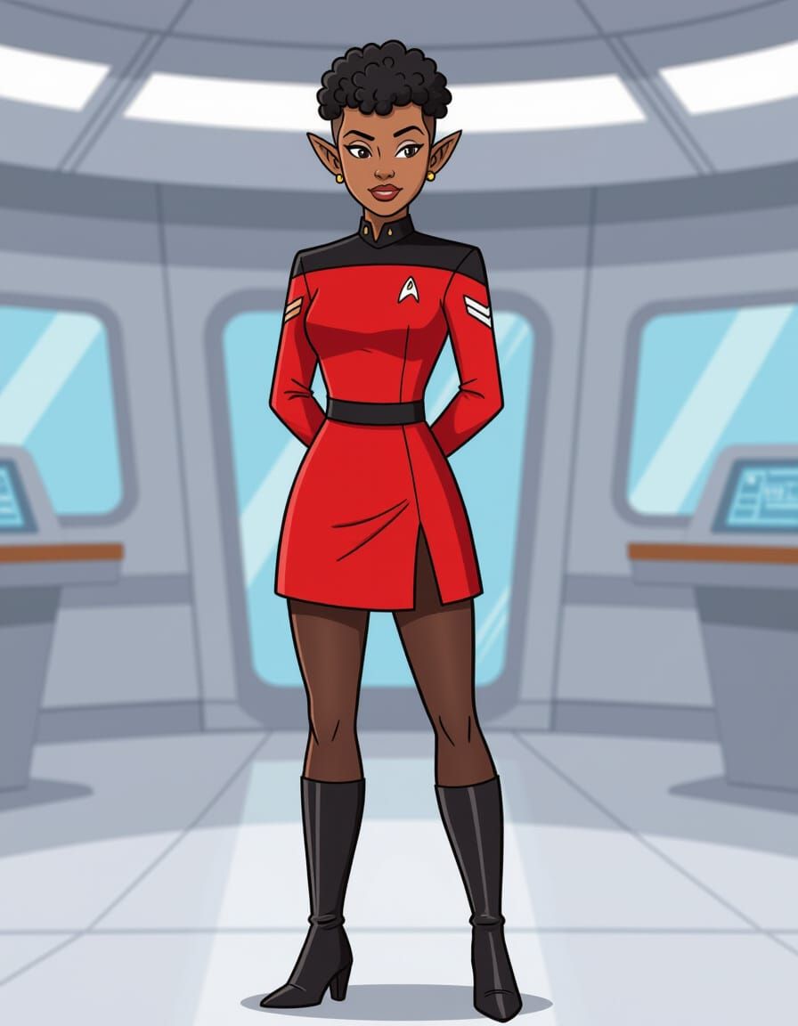 Black Vulcan Woman on Star Trek Bridge Cartoon