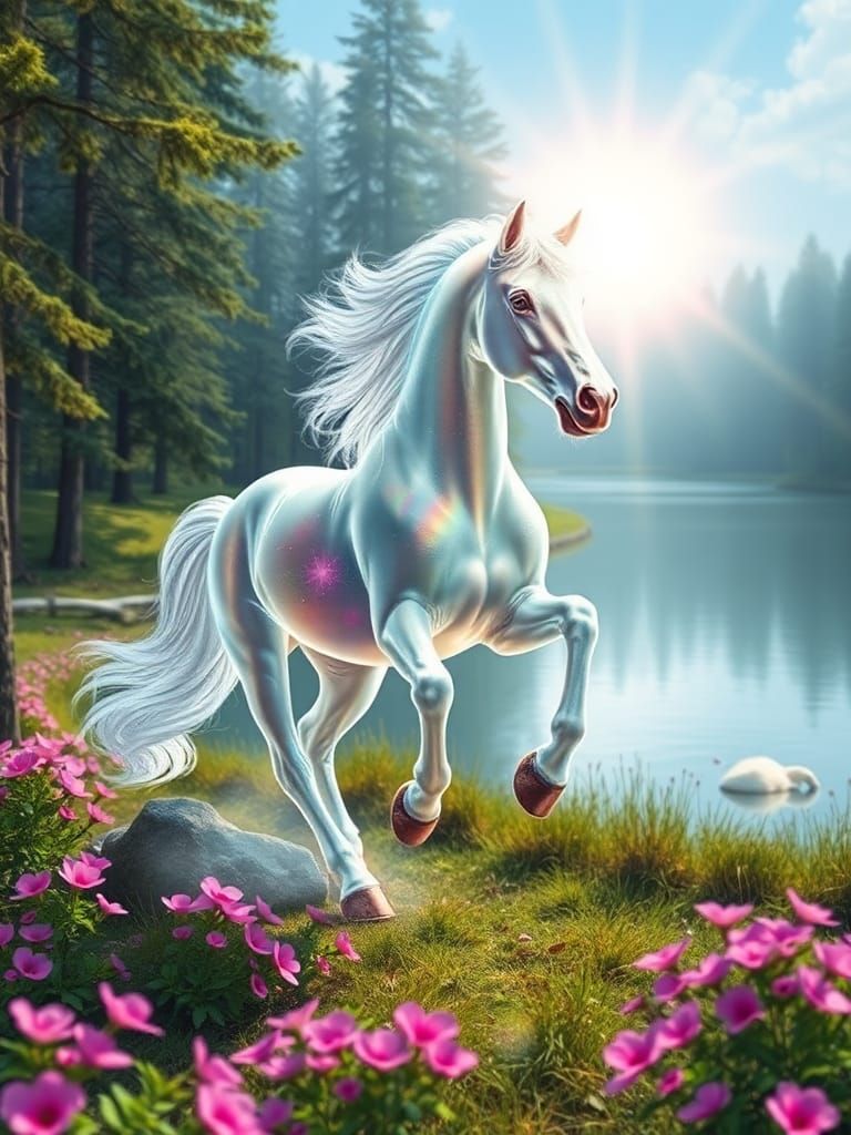 Radiant Transparent Horse Galloping: Psychedelic Art