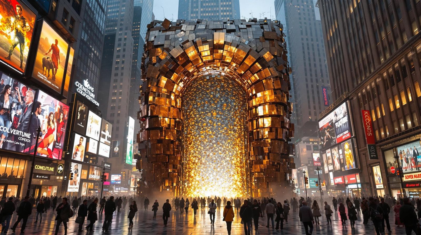 Glowing Portal in Times Square: Elemental Earth Art