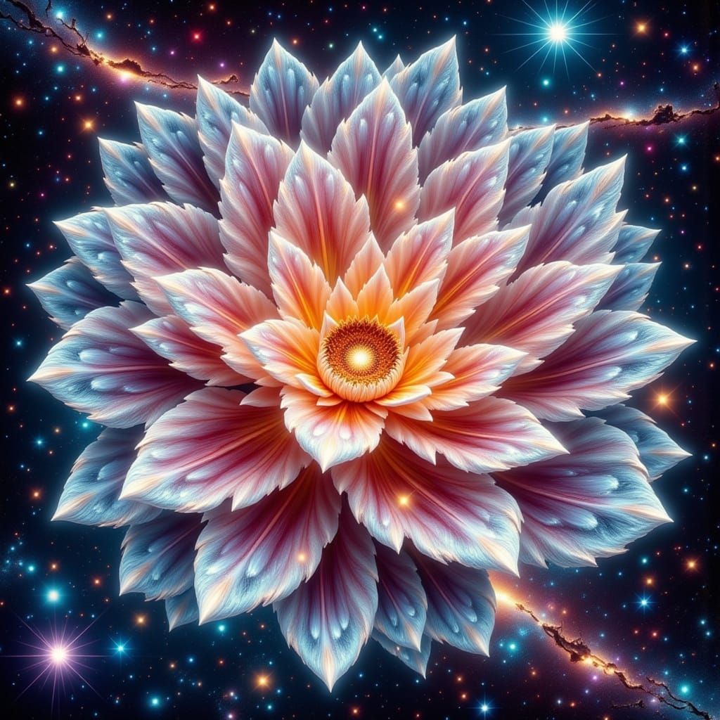 Fractured Glass Floral Structure in Cosmic Winterscape