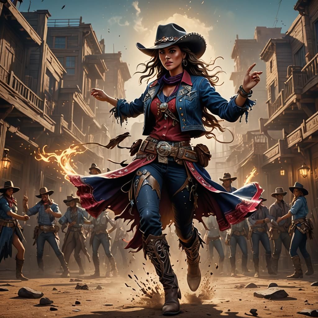 Cowgirl Dancing: Detailed Matte Painting