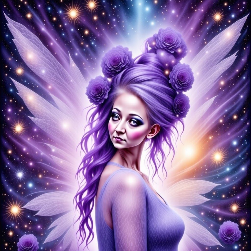 Lavender Fairy Portrait in Dreamy Watercolor Style