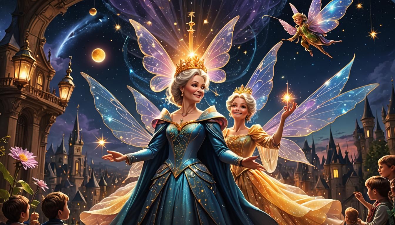 Fairy Godmother Grants Wishes: Cosmic Digital Illustration