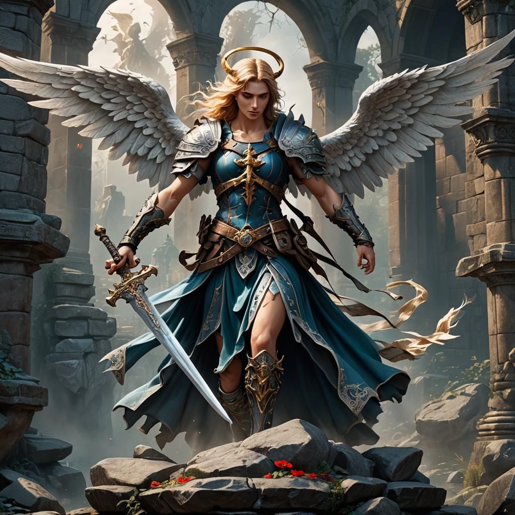 Angel with Cross and Sword Tattoo Design