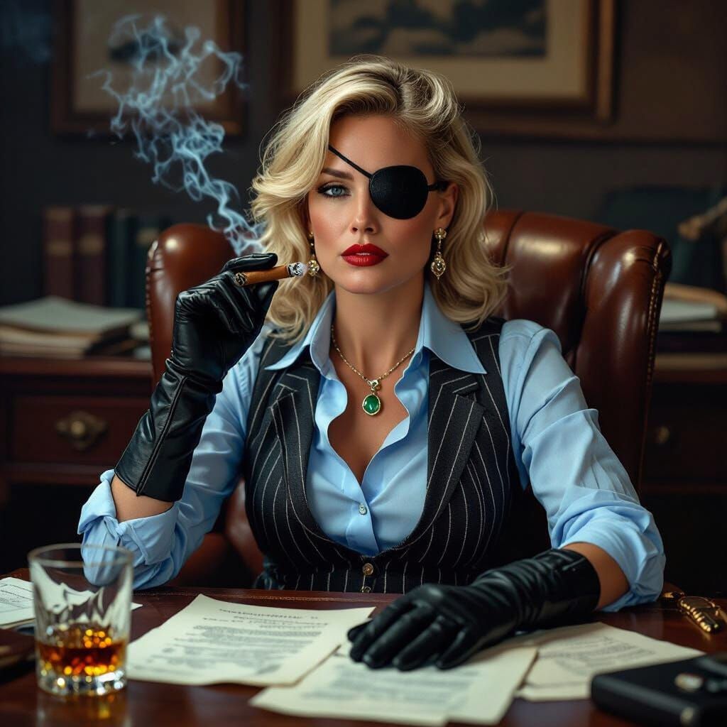 Hyperrealistic Private Investigator in Dimly Lit Office