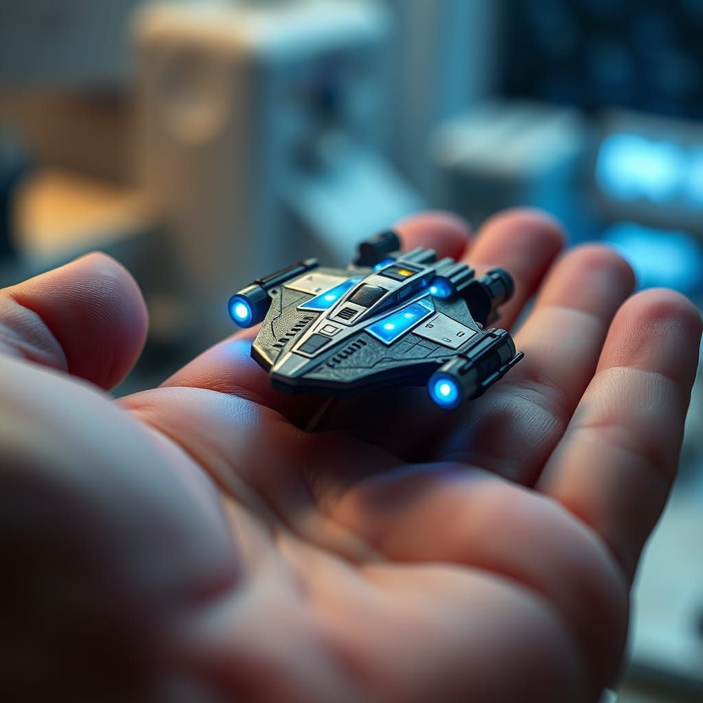 Sleek Miniature Spaceship in Human Palm