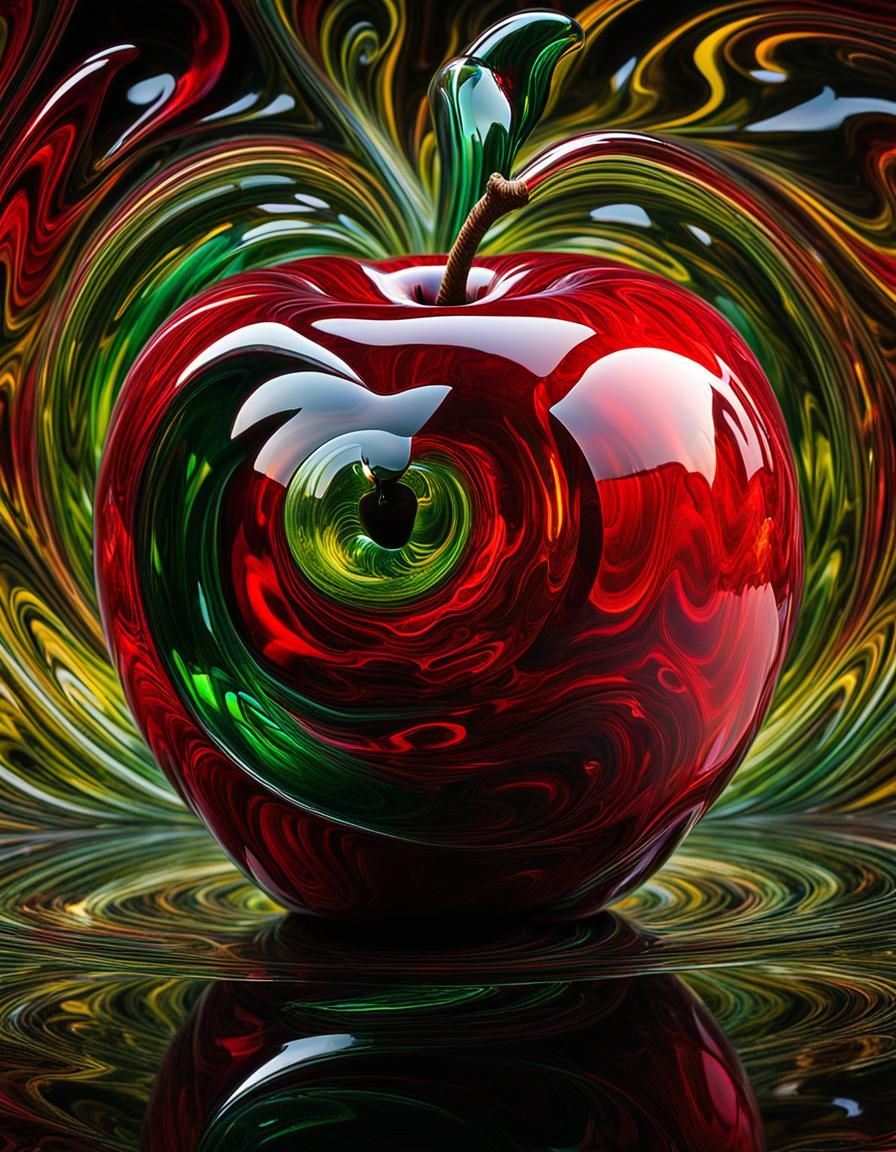 Distorted Glass Apple with Ambiguous Expression