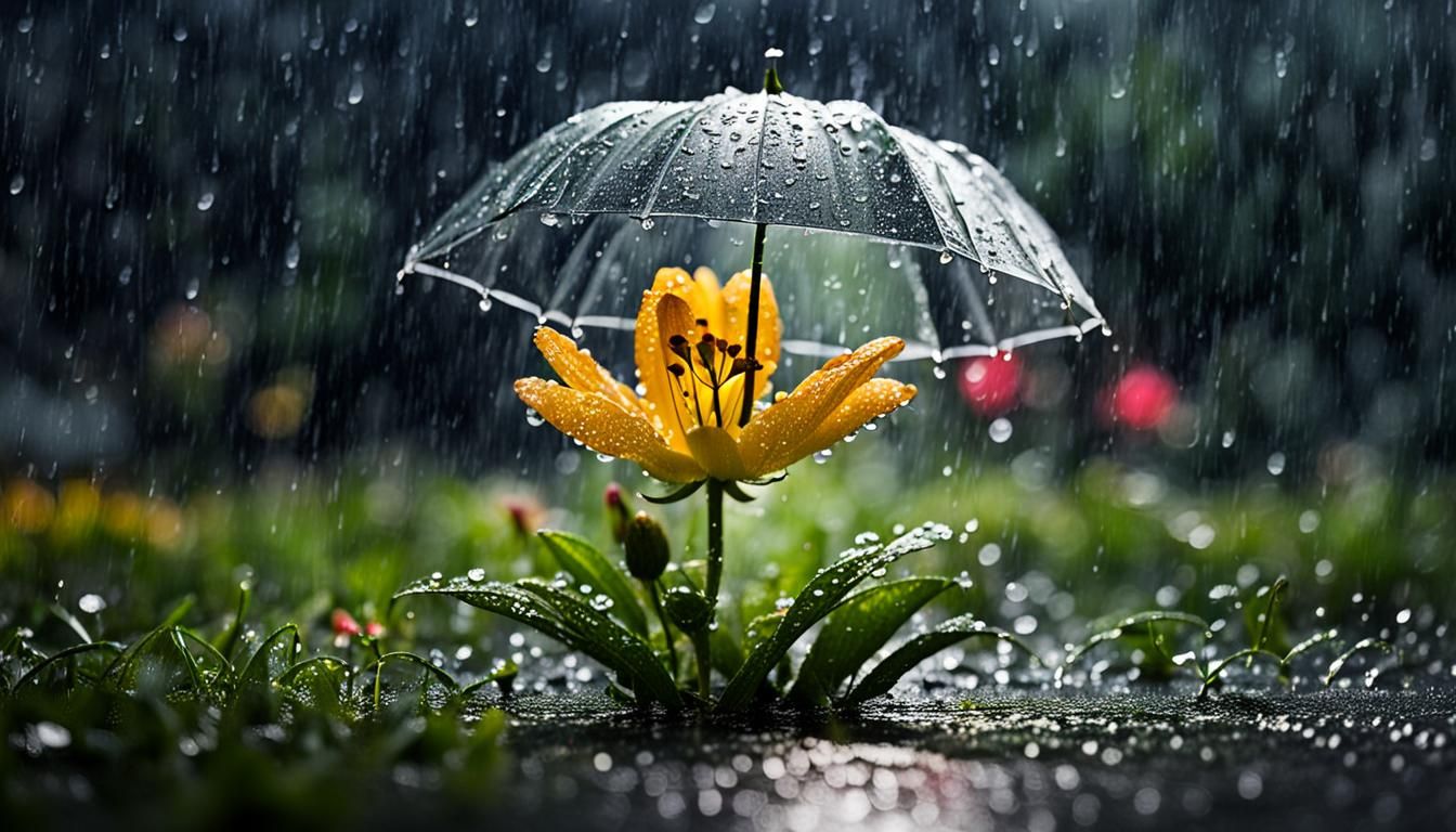 Lone Flower in the Rain