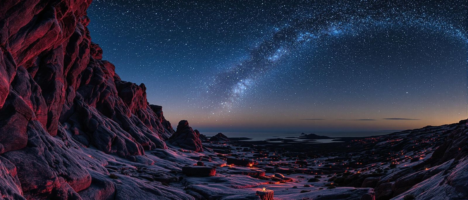 Surreal Starry Cliff Fusion: Optical Illusion Landscape
