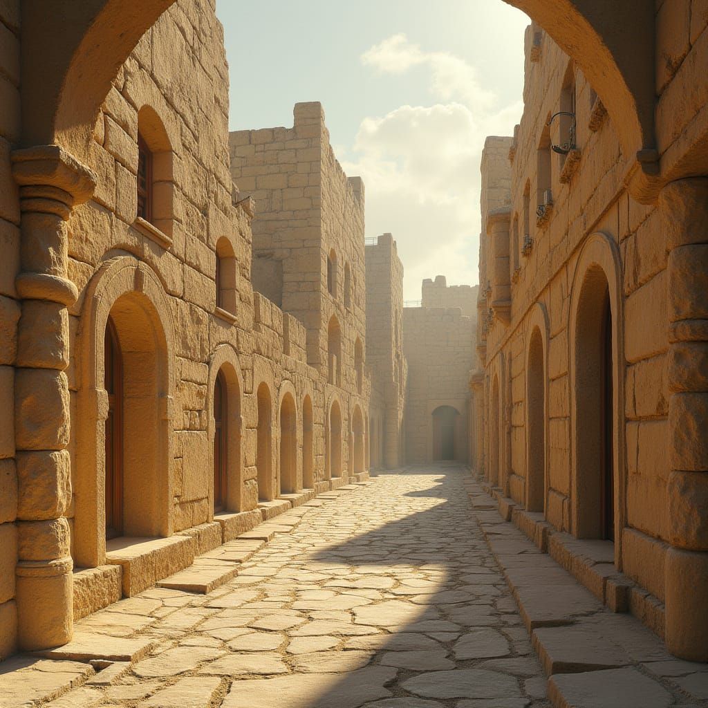 Limestone Cityscape in Golden Light