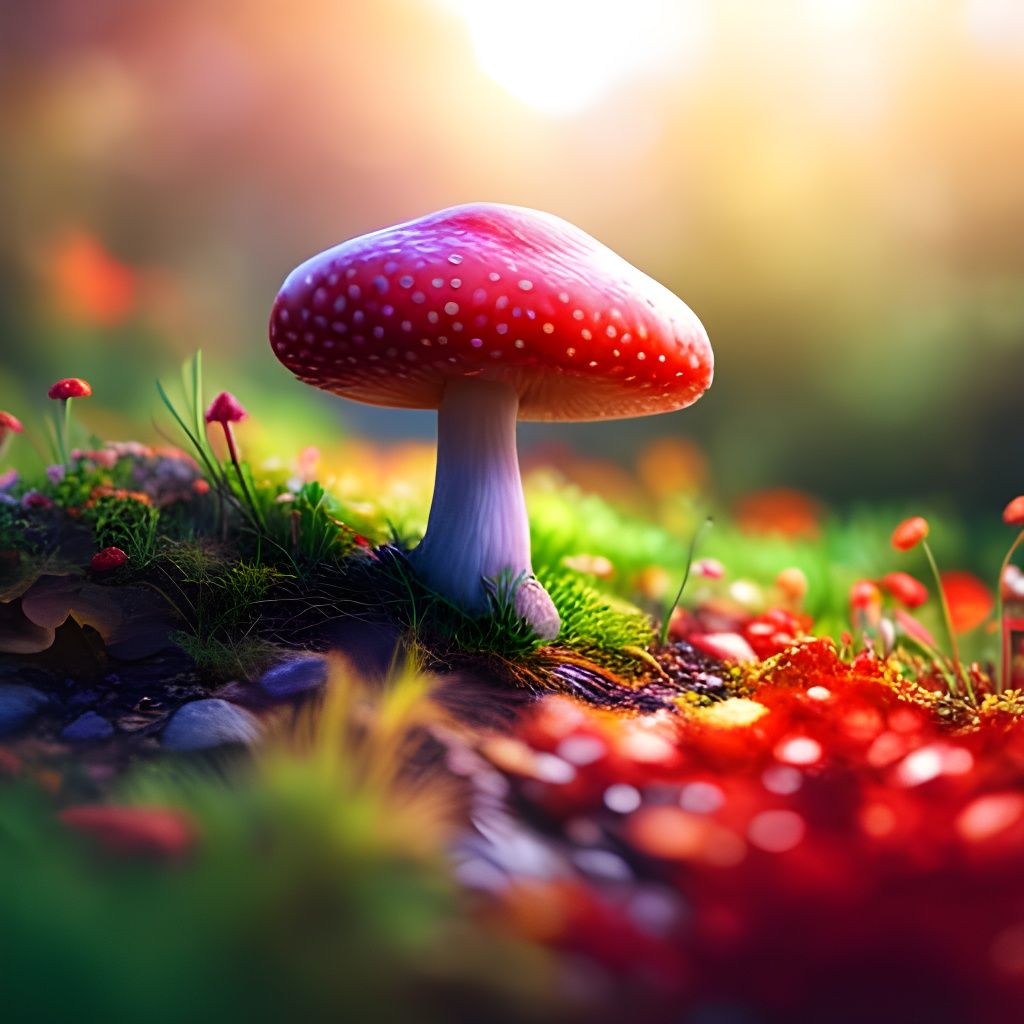 Hyper Realistic Red Mushroom in Matte Painting Style
