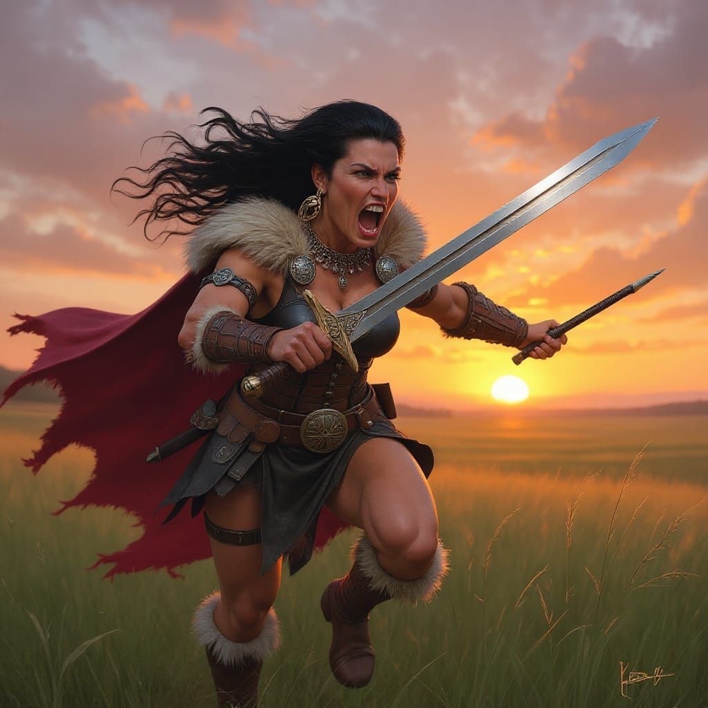 Photorealistic Warrior Woman with Twin Swords