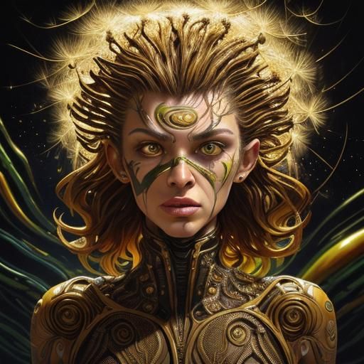 Bizarre Alien with Dandelion Hair in Graffiti Art