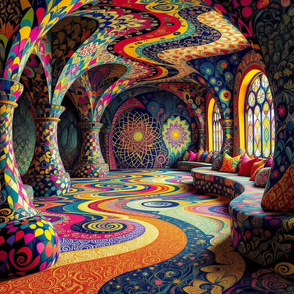 Psychedelic Kaleidoscope Carpet with Fractal Patterns
