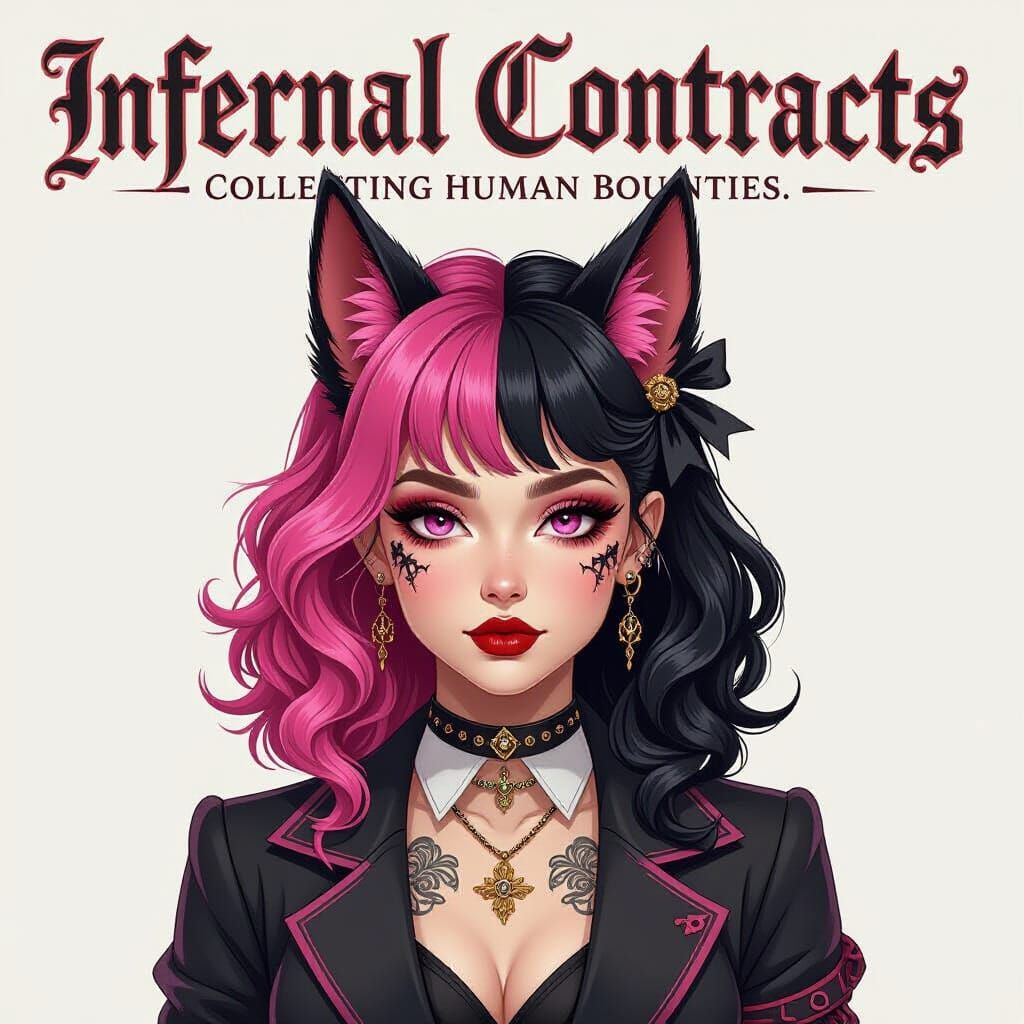 Infernal Contracts Book Cover: Hellhound Girl with Trident