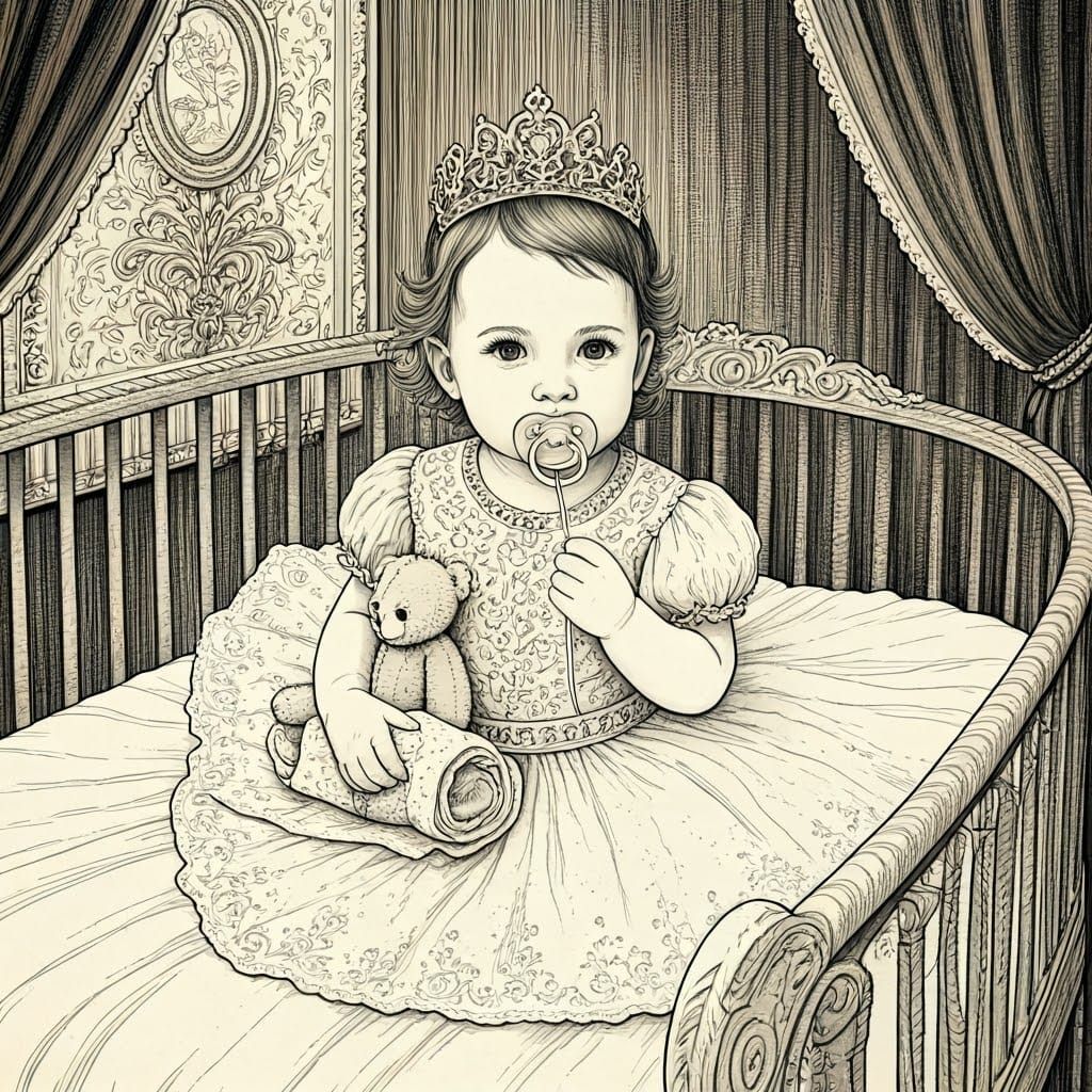 Ethereal Princess Baby in Lavish Crib Scene