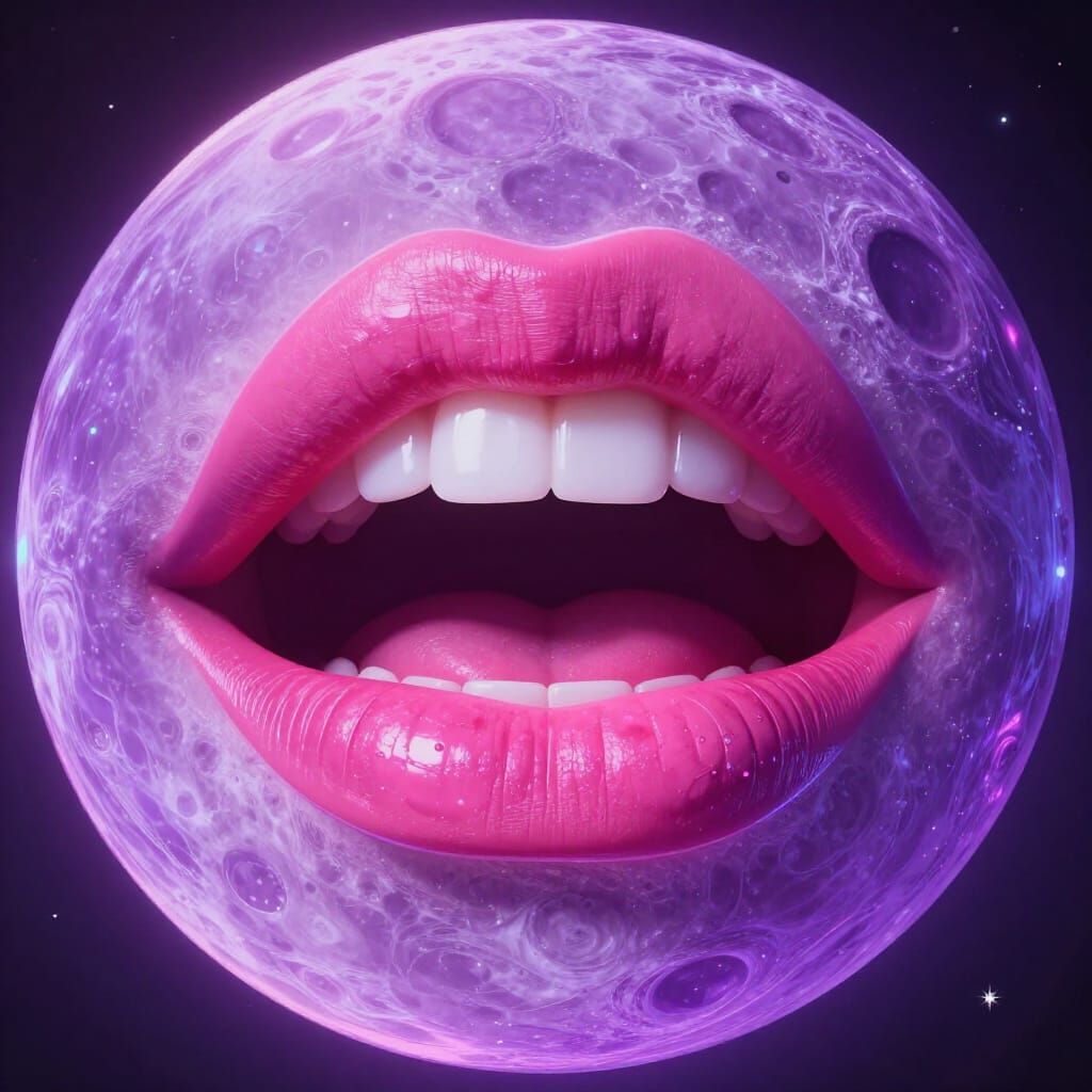 Spectralized Surreal Sensory Cosmic smiling lips pink purple moon neon