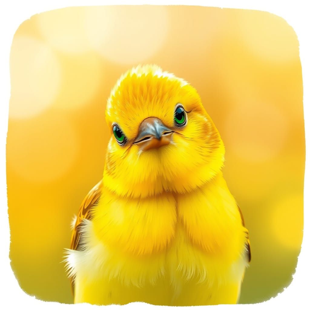 Vibrant Yellow Bird with Iridescent Green Eyes