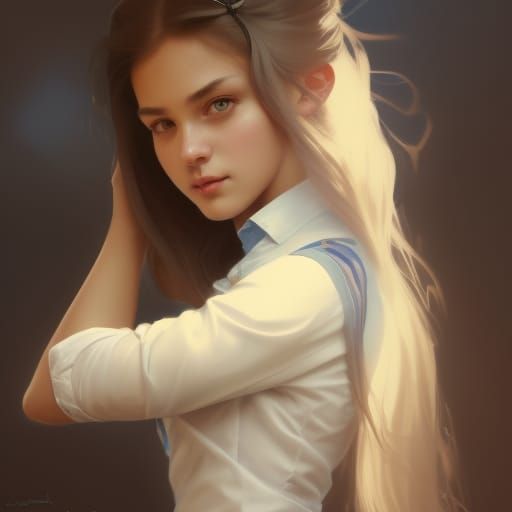 Beautiful Girl in School Uniform: Hyperdetailed Portrait