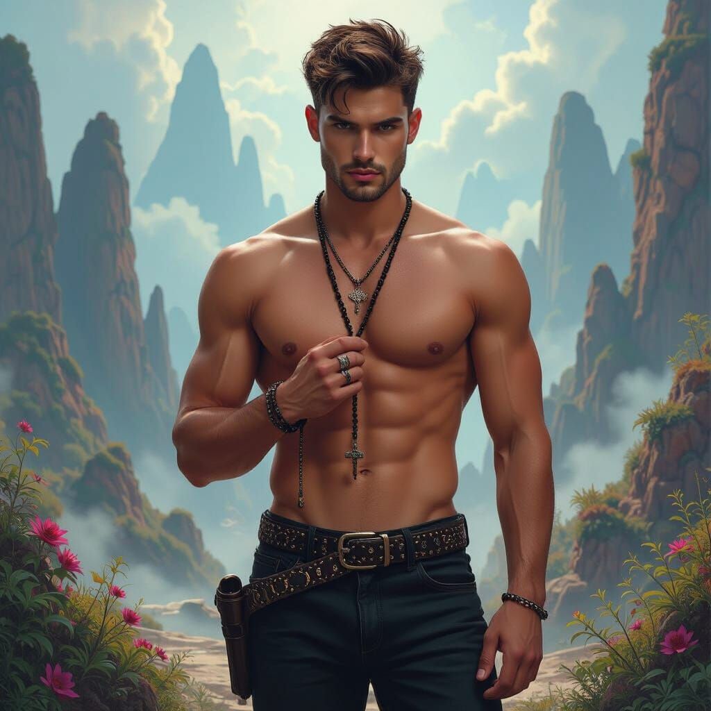 Handsome Man in Fantasy Landscape: Digital Art