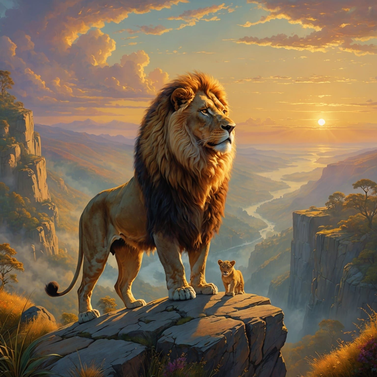 Lions Overlooking Territory in Golden Hour Light