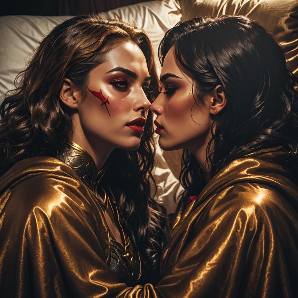 Superheroine Shares a Kiss in Hyper-Realistic Digital Art