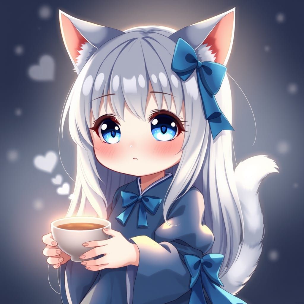 Kawaii Anime Catgirl Envisions Coffee Delight