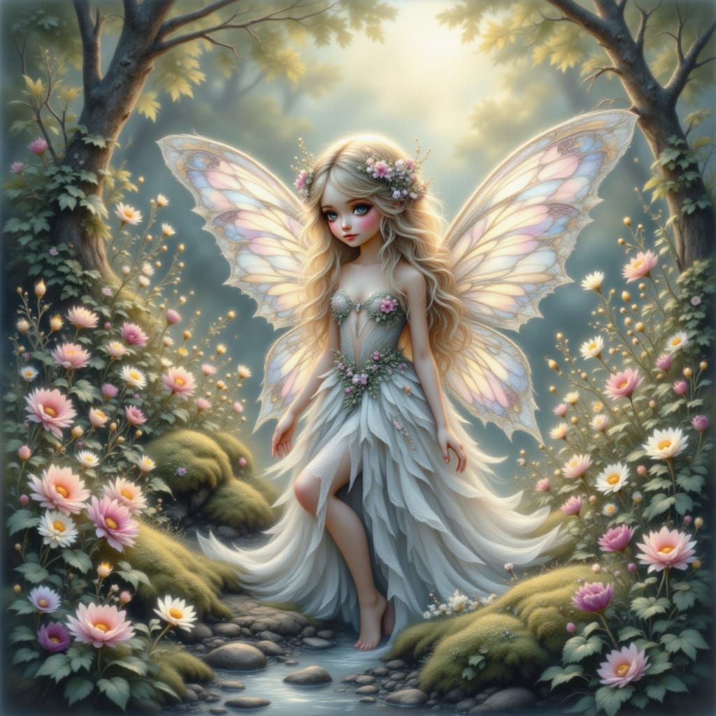 Beautiful faerie in a lush gardens