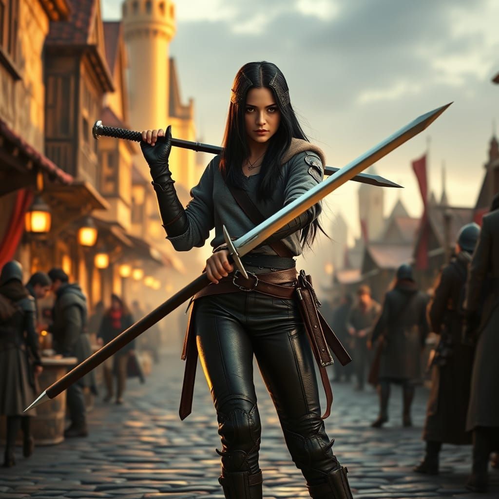 Medieval Fantasy Mercenary in Warm Evening Light