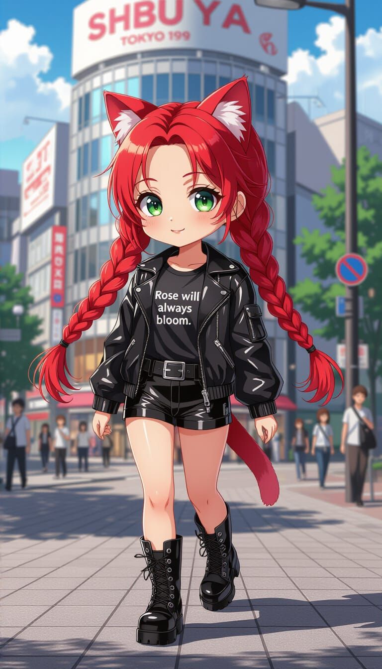 Cat-Eared Girl Walks Shibuya in Anime Style