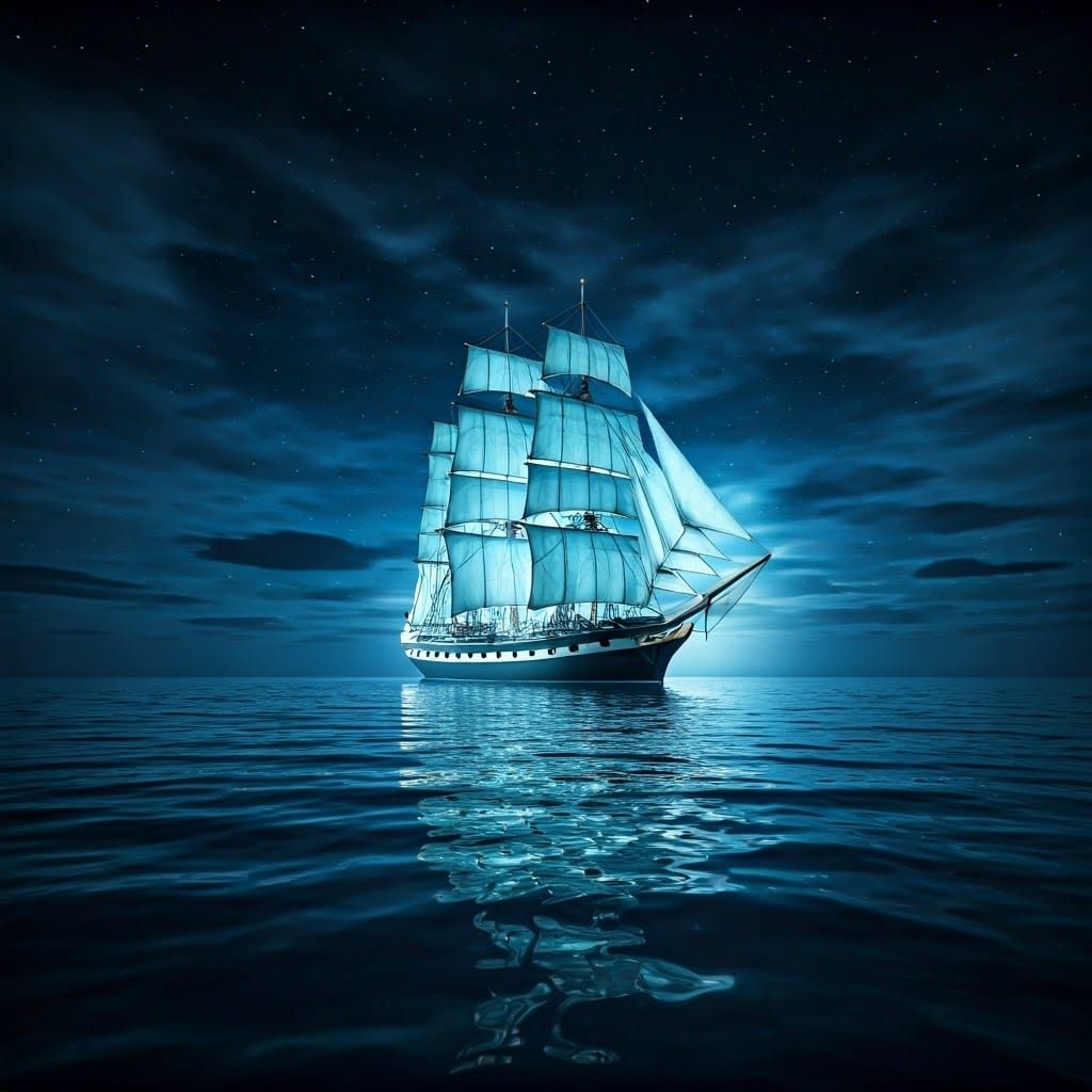 Ethereal Ghost Ship Sailing Under a Starry Sky