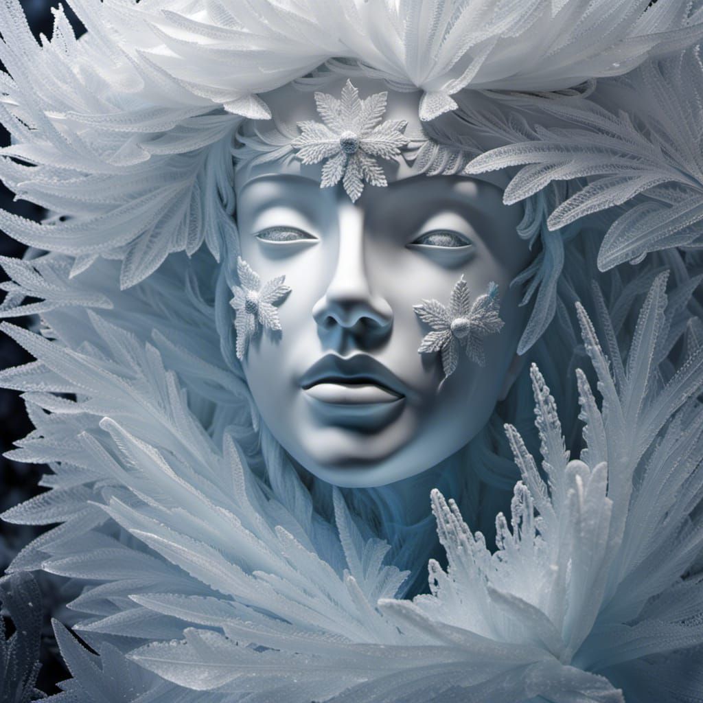 Mythological Winter Face Sculpted from Ice