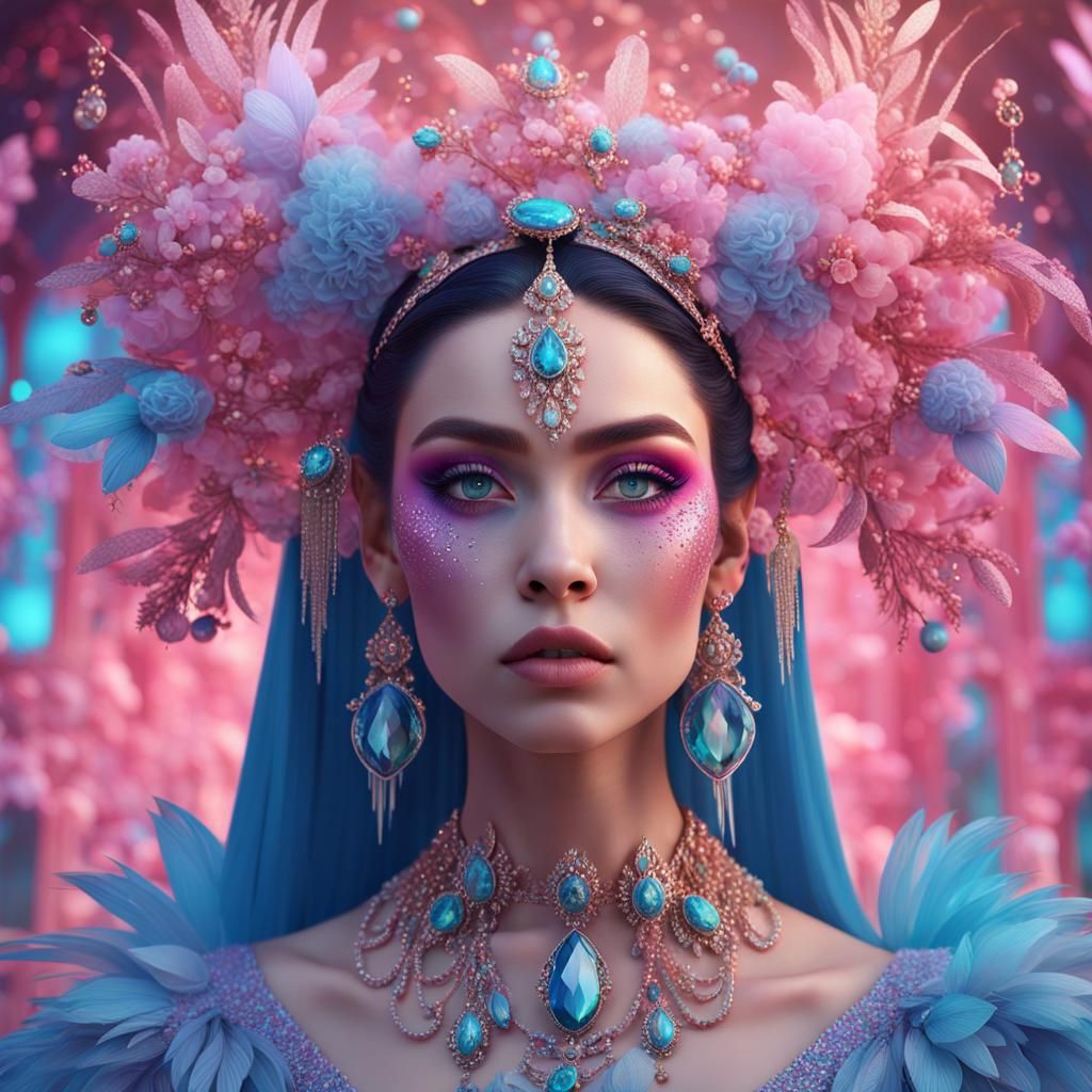 Ethereal Glitter Model in Azure and Pink Pastels