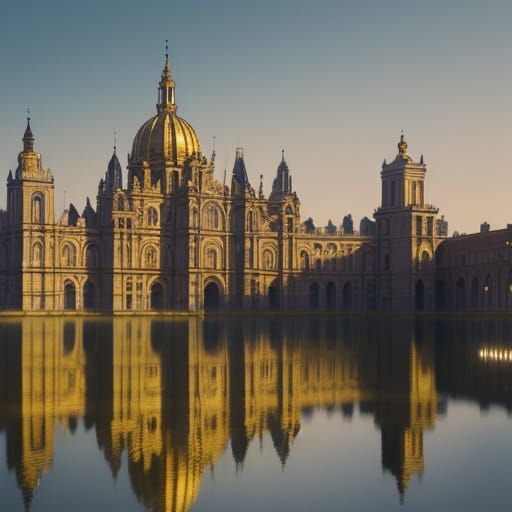 Baroque City Fountain in Oil Painting Style