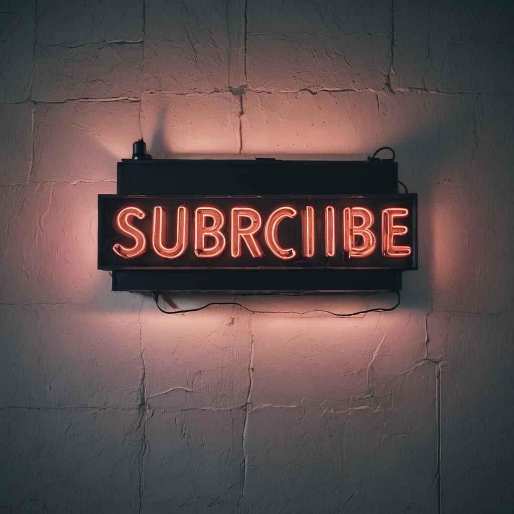 Neon Sign Says Subscribe: Cinematic Film Still