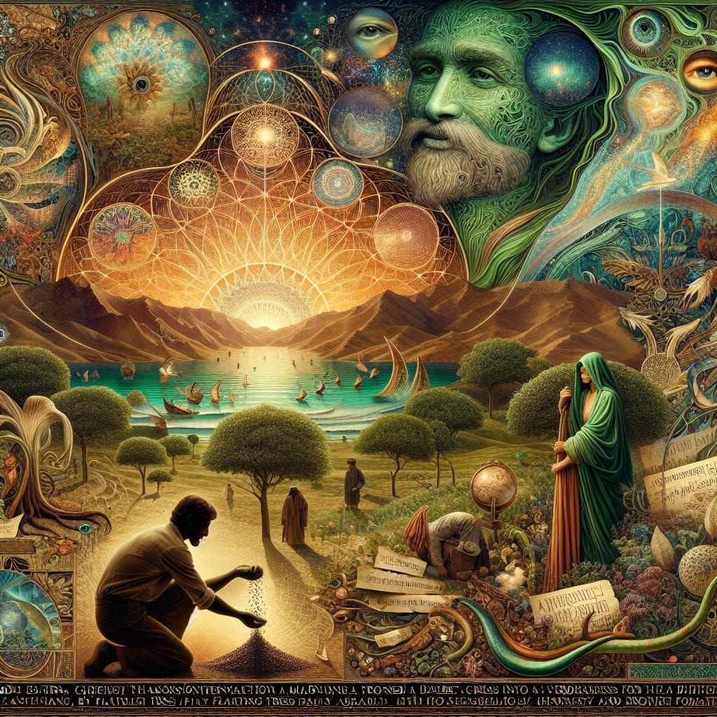 Surreal Digital Collage with Mythical Creatures