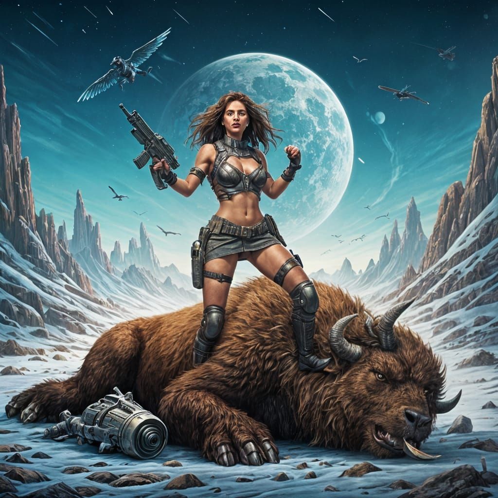 Strong Female Warrior Triumphs Over Fierce Alien Beast in Fu...