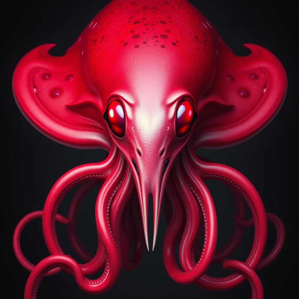 Majestic Crimson Cephalopod Alien in Biotic Abstraction Styl...