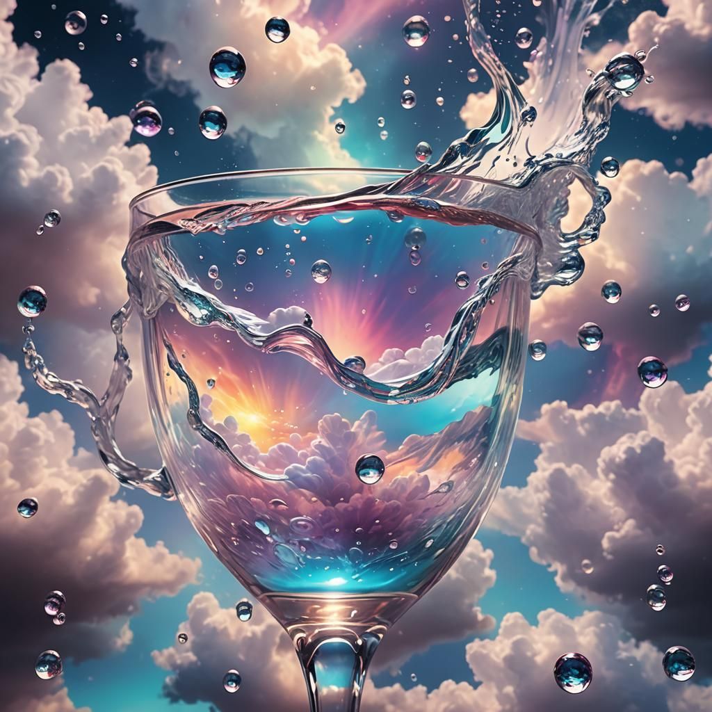 Dreamlike Glass of Water Overflowing with Dreams