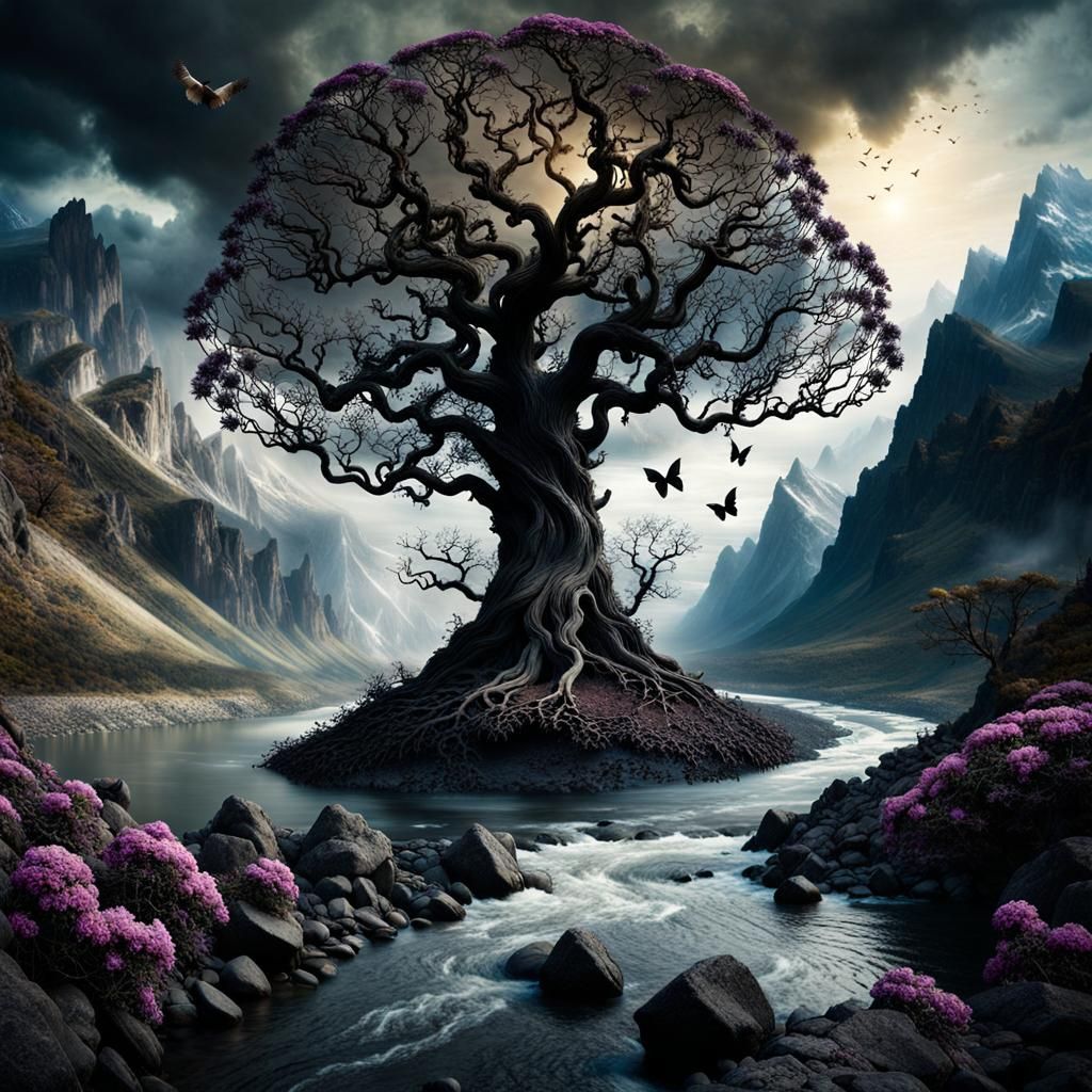 Eerie World Tree in Treacherous Landscape