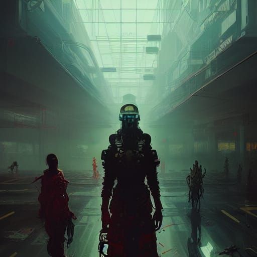 Cyberpunk Horizon: Japanese Ornaments in Futuristic Interior