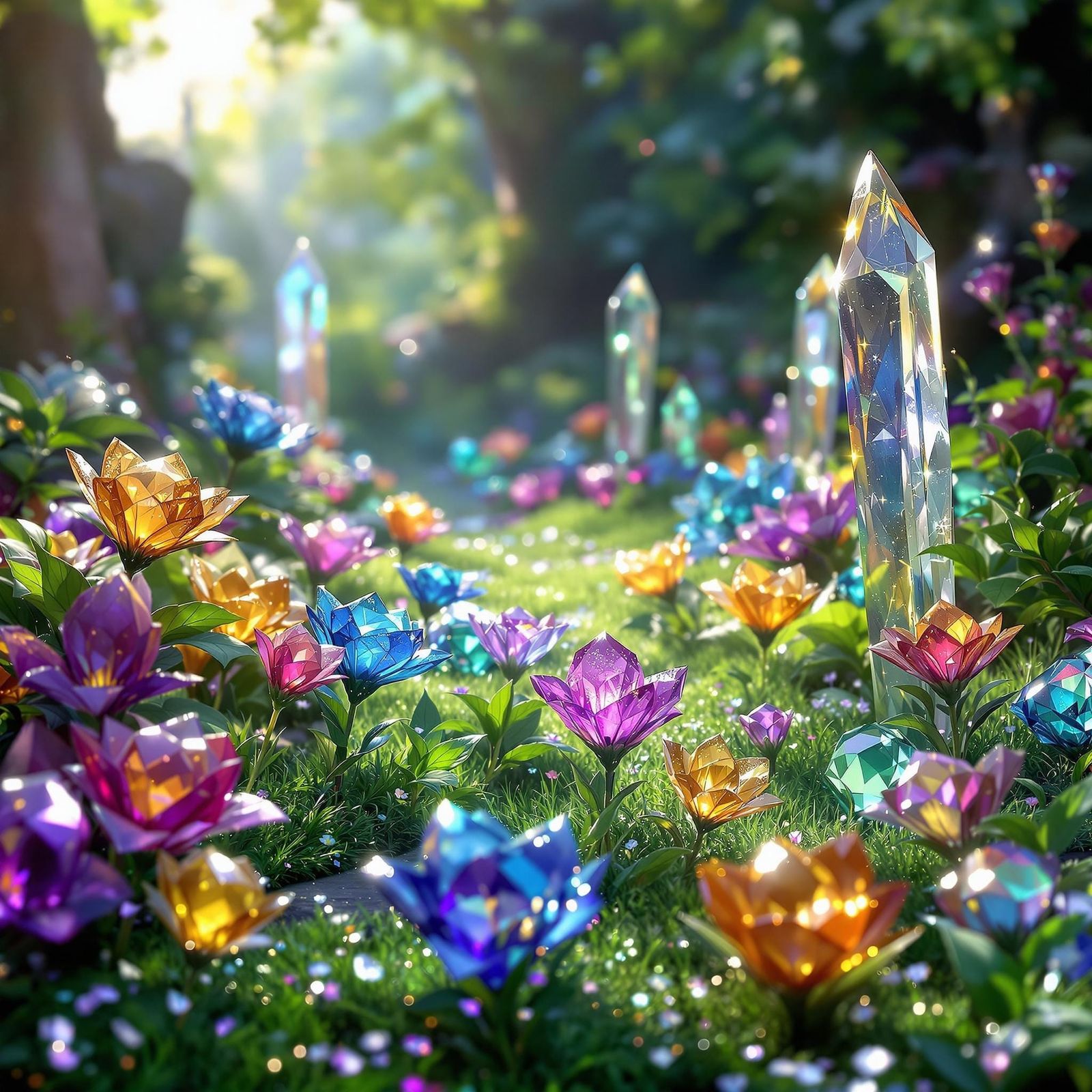 Ethereal Gemstone Oasis in Vibrant Brilliance