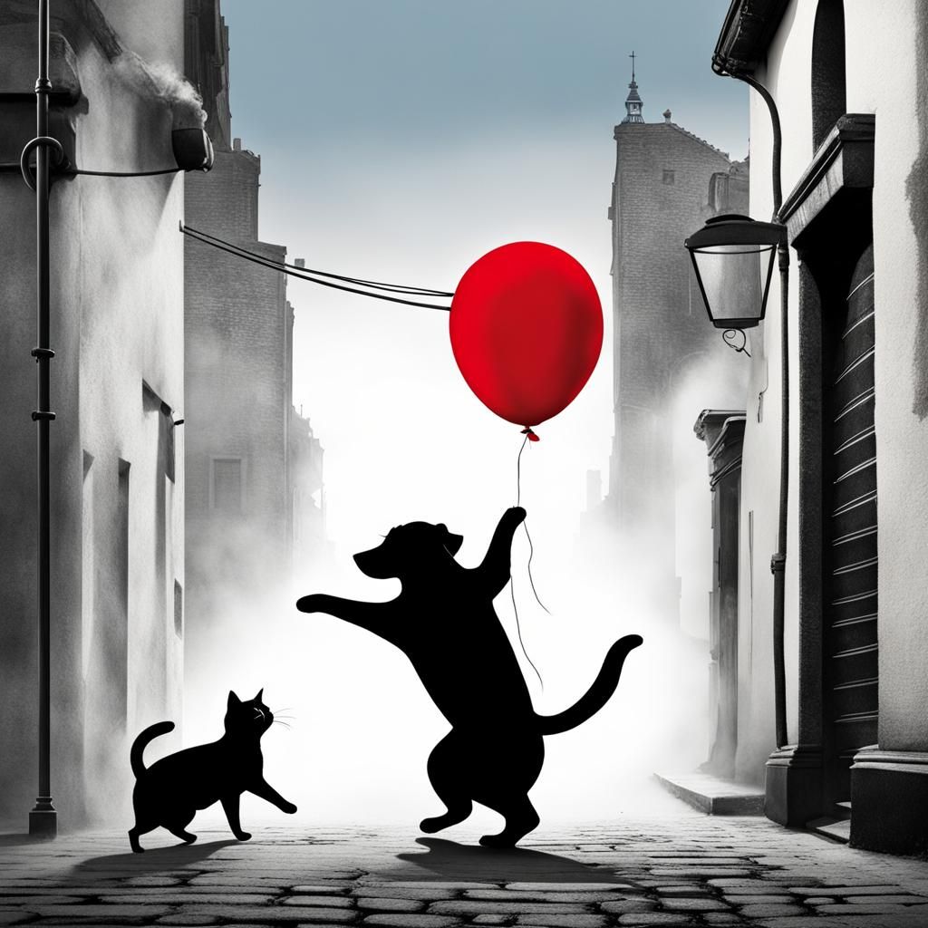 Dancing Dog and Cat in Banksy Style