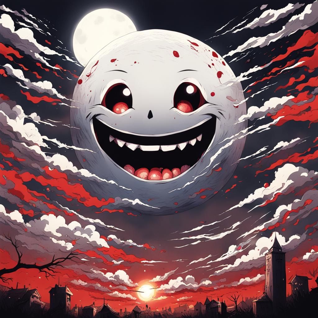 The sun smiling huge creepy smile.  Eyes full of blood.