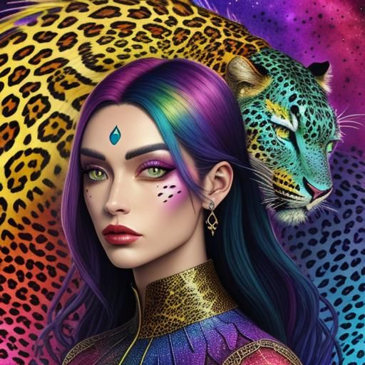 Rainbow Dragon Woman: Holographic Cosmic Illustration