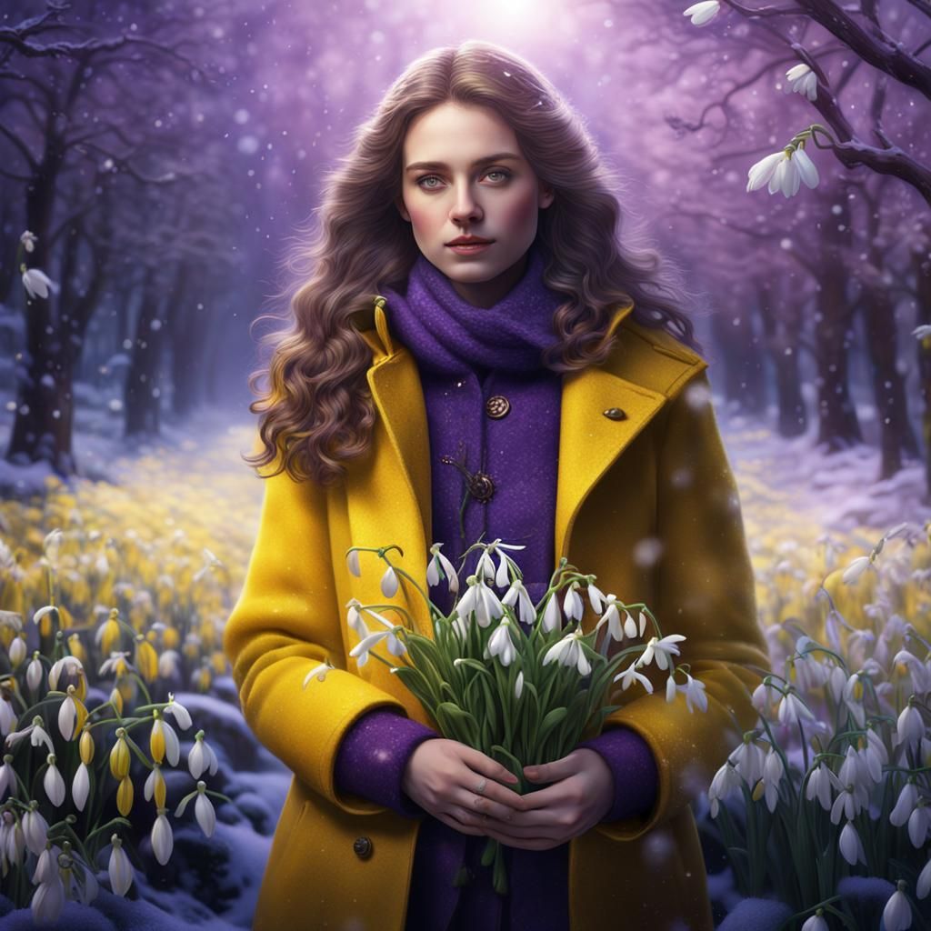 Woman with Snowdrops: Detailed Fantasy Portrait