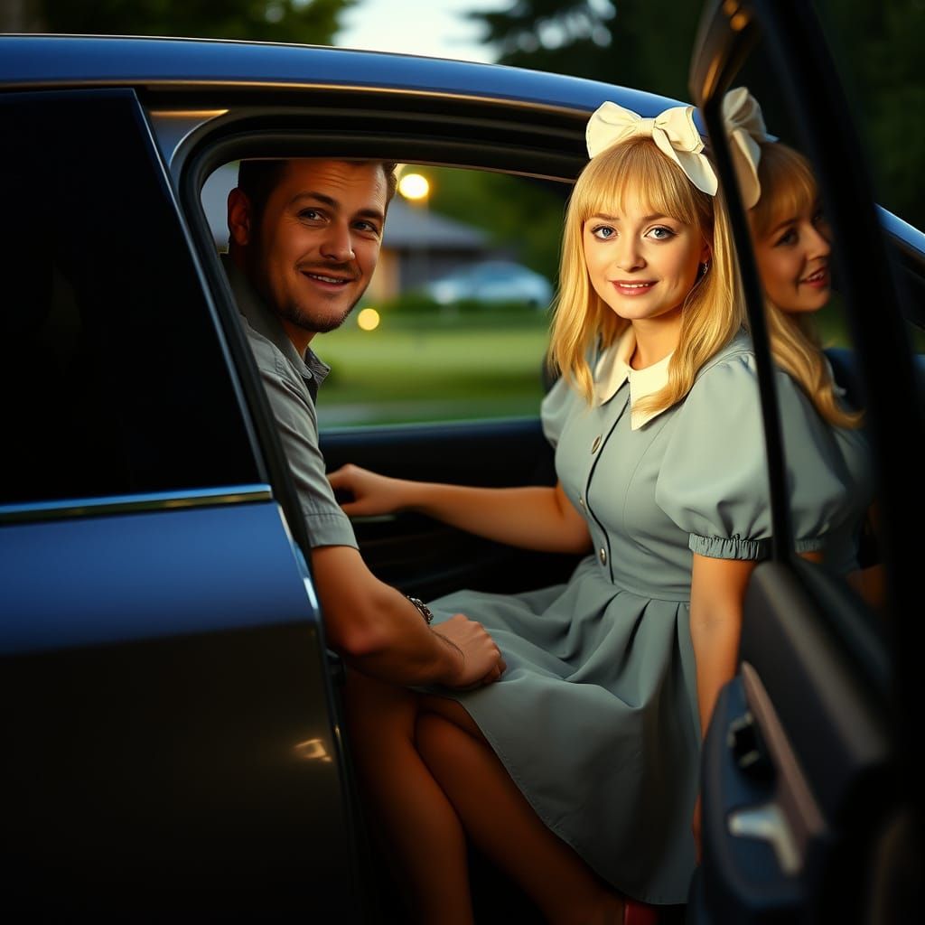 Woman Opens Car Door to Crossdressing Man in Girlish Dress